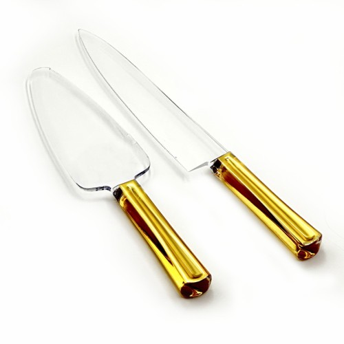 Cake Knife and spatula transparent and gold-coloured handles